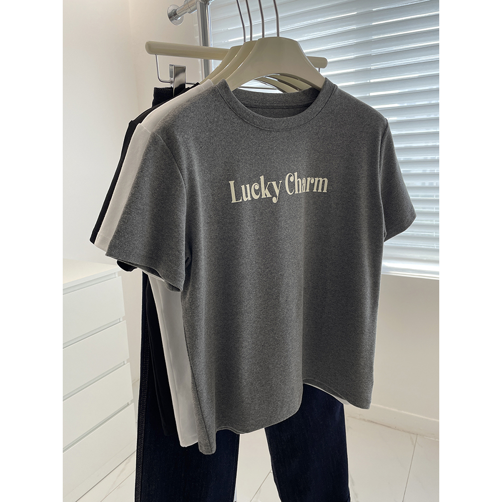 厚实磨毛棉字母印花短袖t恤