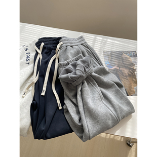 女 哈伦裤 冬季 拼接设计高腰显瘦束脚裤 韩版 加厚加绒束口运动卫裤