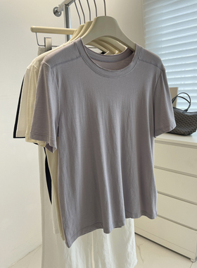 ju显白~韩系立体毛边短袖tee女!夏季轻薄透气百搭纯色显瘦正肩T恤