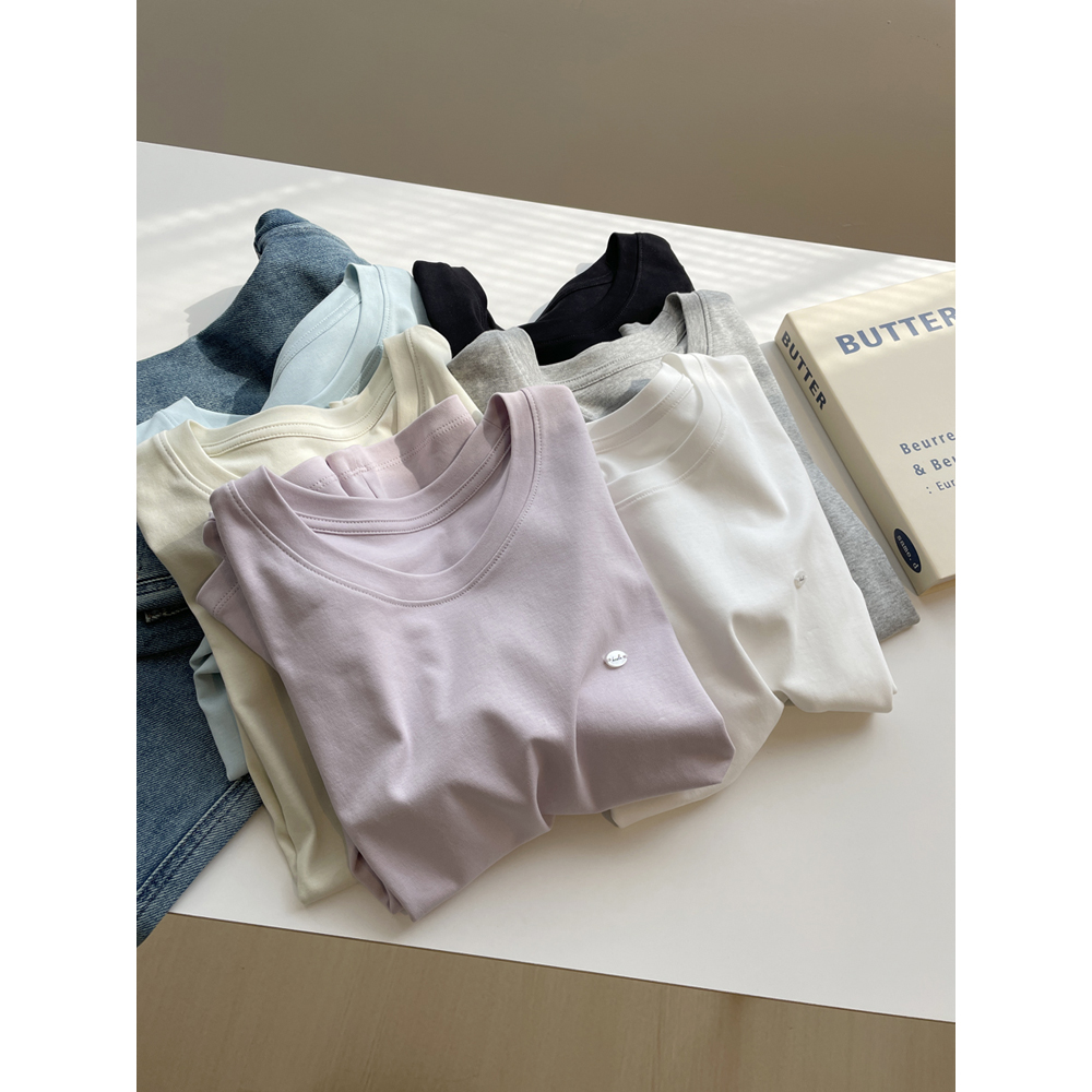 柔软亲肤～显白藕紫短袖T恤女！夏季百搭纯色显瘦圆领正肩体闲tee