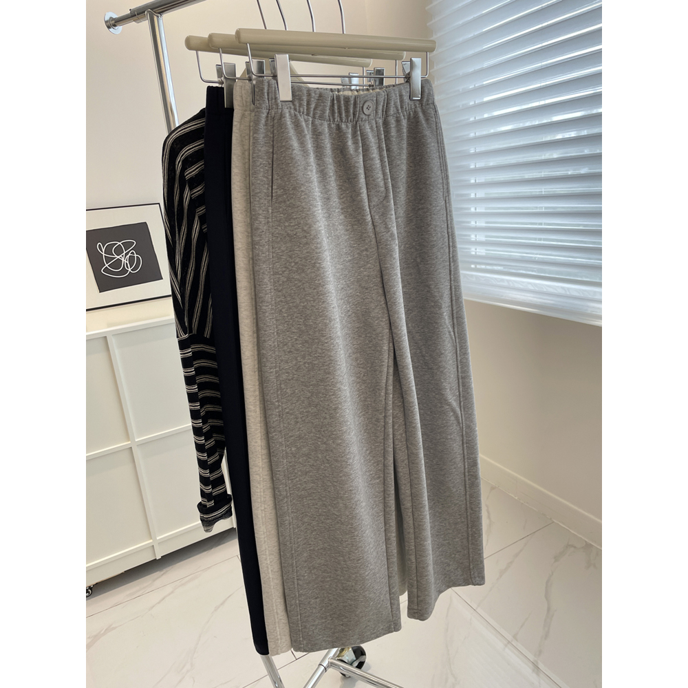 韩系简约一粒扣直筒休闲弯刀裤