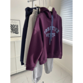 显白 复古加绒连帽卫衣女 秋冬韩系斑驳字母宽松加厚休闲套头上衣