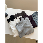 百搭修身 双领线 弹力显瘦内搭上衣t恤 女 秋季 软糯圆领长袖 打底衫