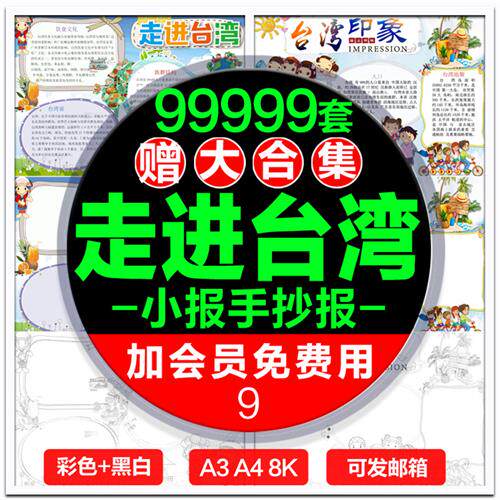 走进台湾小报模板 台湾印象旅游手抄报模版 word电子小报黑白线稿