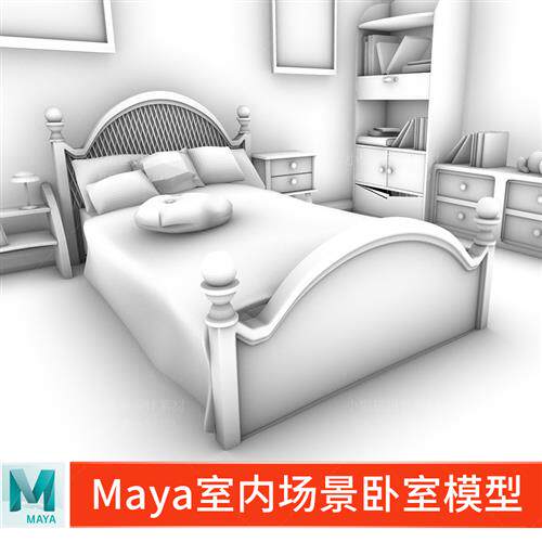 原创maya卡通场景 maya室内模型 卧室书房柜子书桌房子室内-03364