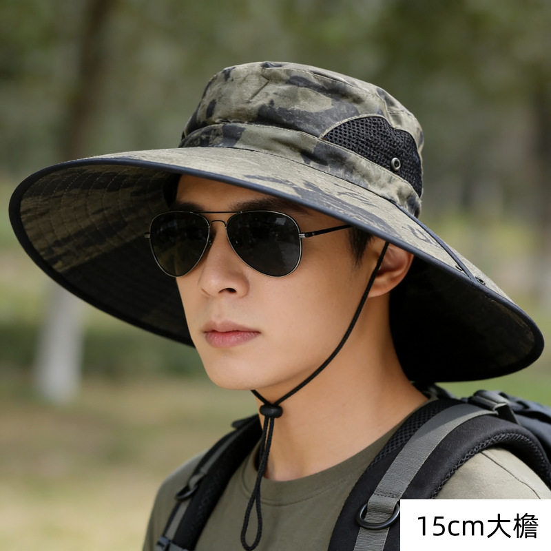 夏季新款防晒帽子男士户外登山大檐遮阳帽钓鱼渔夫帽可折叠太阳帽