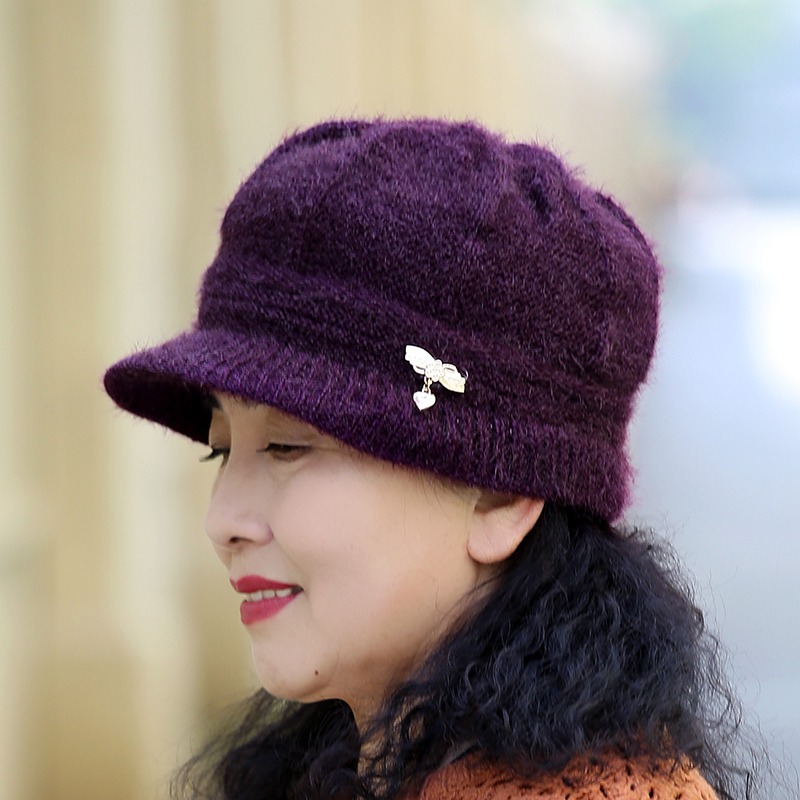 中老年帽子女秋冬新款百搭休闲针织套头帽韩版加厚护耳保暖妈妈帽