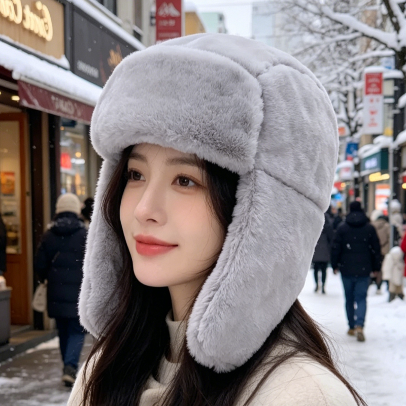 冬季毛绒雷锋帽女加厚保暖护耳帽户外防风防寒加绒东北骑车棉帽子