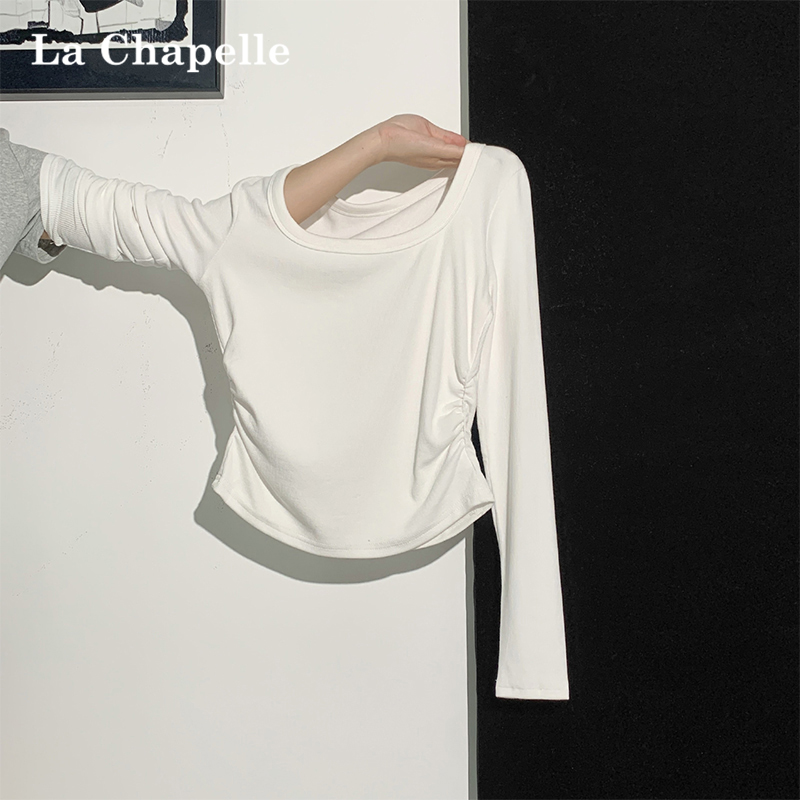 拉夏贝尔方领白色打底衫女内搭秋