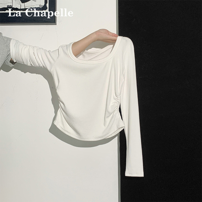 拉夏贝尔方领白色打底衫女内搭秋