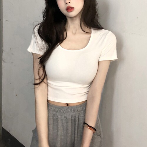 拉夏贝尔白色短袖t恤女夏季短款