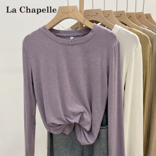 圆领内搭打底衫 2025早秋新款 T恤上衣女宽松长袖 拉夏贝尔羊绒薄款