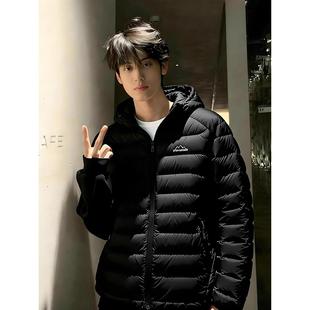 黑色轻薄款排骨羽绒服男款冬季防寒保暖棉服外套美式短款连帽棉衣