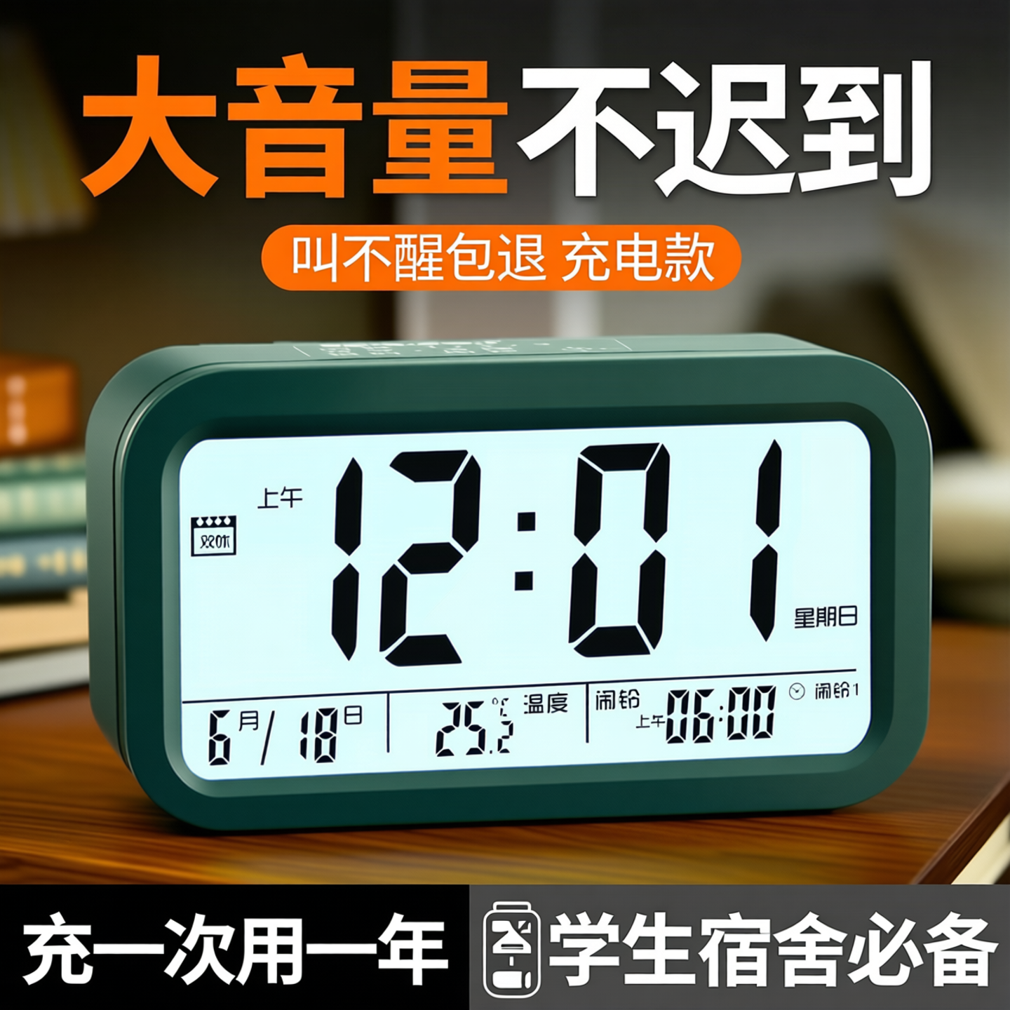 闹钟学生初中生专用智能2026新款起床神器强力叫醒儿童电子小闹铃