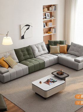 全友家居门店同款 210077 直排一字转角L型高分子舒感布艺沙发
