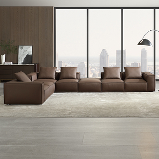 全友家居家具家私正品 宜北家 意式 20527A直排一字L型真皮艺沙发