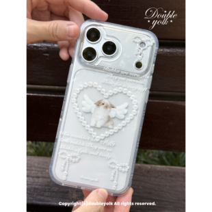 16pro 17pro 原创ins风可爱天使兔兔imd透明双层壳适用于17pm