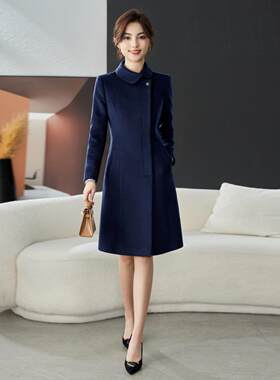 毛呢外套女中长款加棉加厚4S物业工作服销售客服工装呢子大衣秋冬