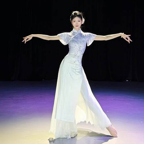 复古风两件套改良旗袍舞蹈服新中式古典舞演出服表演服 跳舞专用