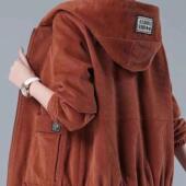 灯芯绒短款 连帽休闲中年妈妈夹克 大码 外套女秋冬韩版 宽松2024新款