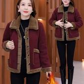 中年妈妈秋冬装 棉衣 加绒毛呢外套中老年女洋气加厚保暖小个子短款