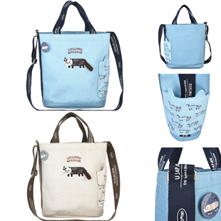 可放A4手提单肩斜挎包 硬帆布猫咪尾巴手提斜挎袋