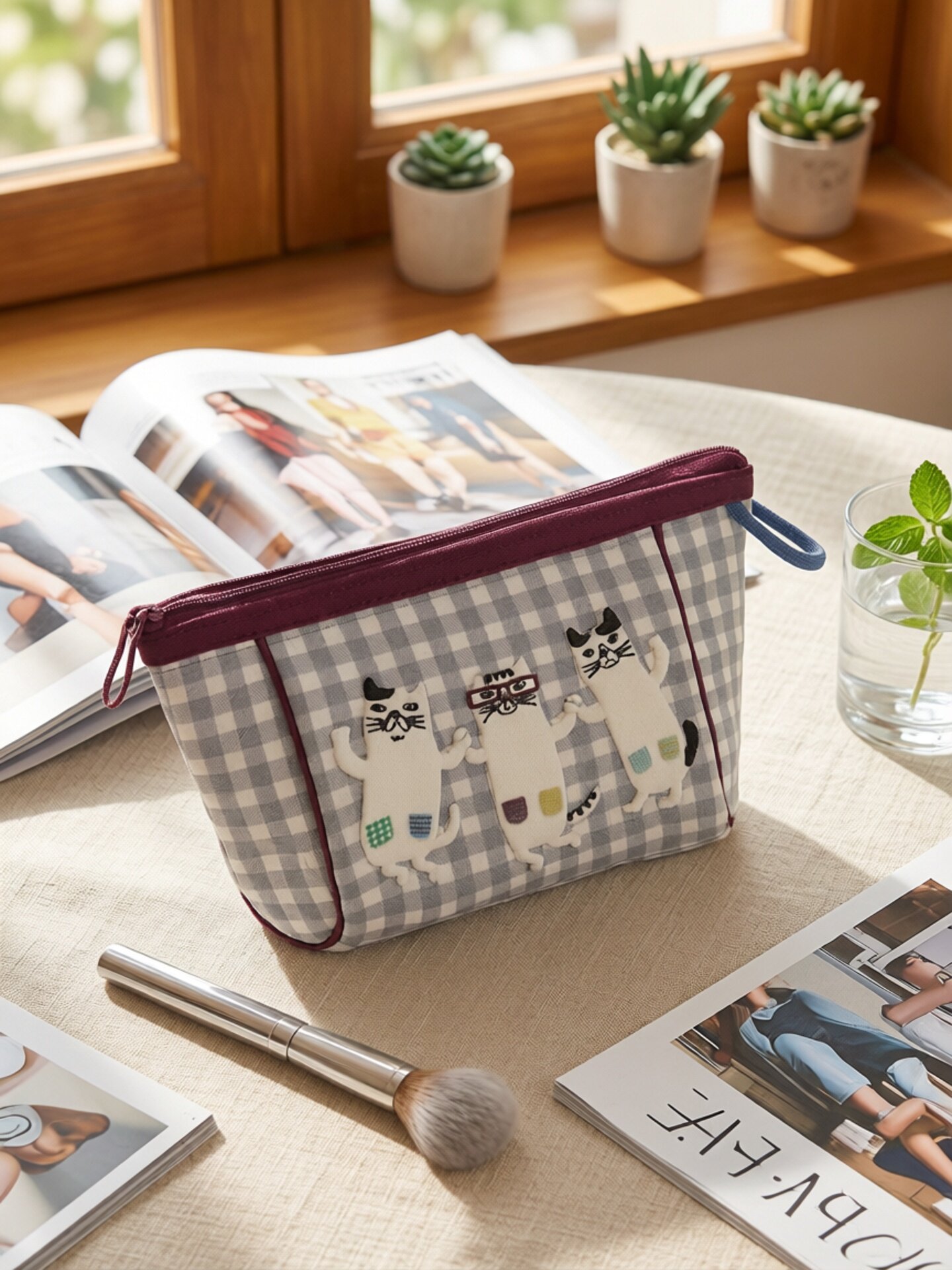 船型化妆包格子零钱包小收纳包