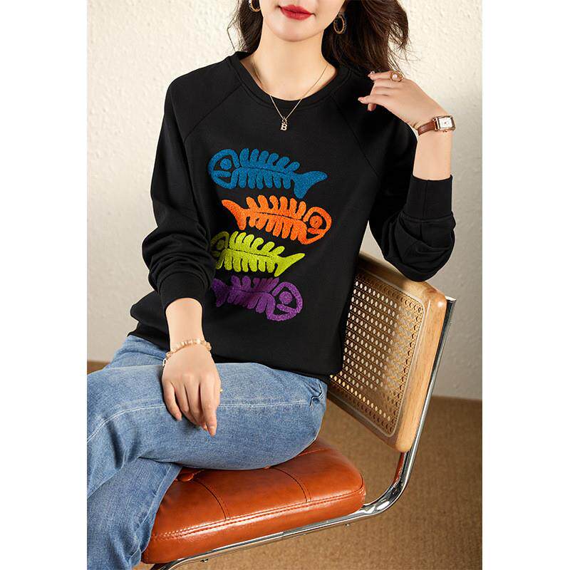 鱼骨刺绣复古美式卫衣女装2026新款春秋厚设计感小众女款短款上衣