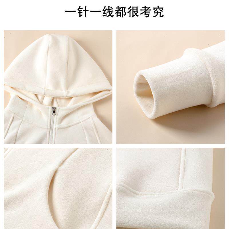 白色薄款卫衣女春秋季2026新款修身上衣小个子连帽摇粒绒开衫外套