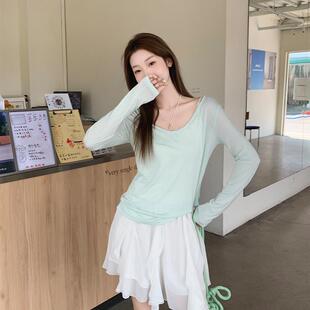 纯欲辣妹微透薄款防晒罩衫长袖T恤女夏季新款高级感修身绝美上衣