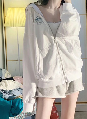 Brandy Girl美式复古BM小天使宽松连帽卫衣白色外套女2022新款