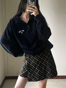 Brandy 上衣 Girl纽约刺绣宽松bm官网卫衣女polo翻领外套女装