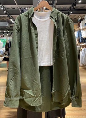 Brandy Girl新款男友风复古绿色工装衬衫女秋bm宽松纯棉外套潮