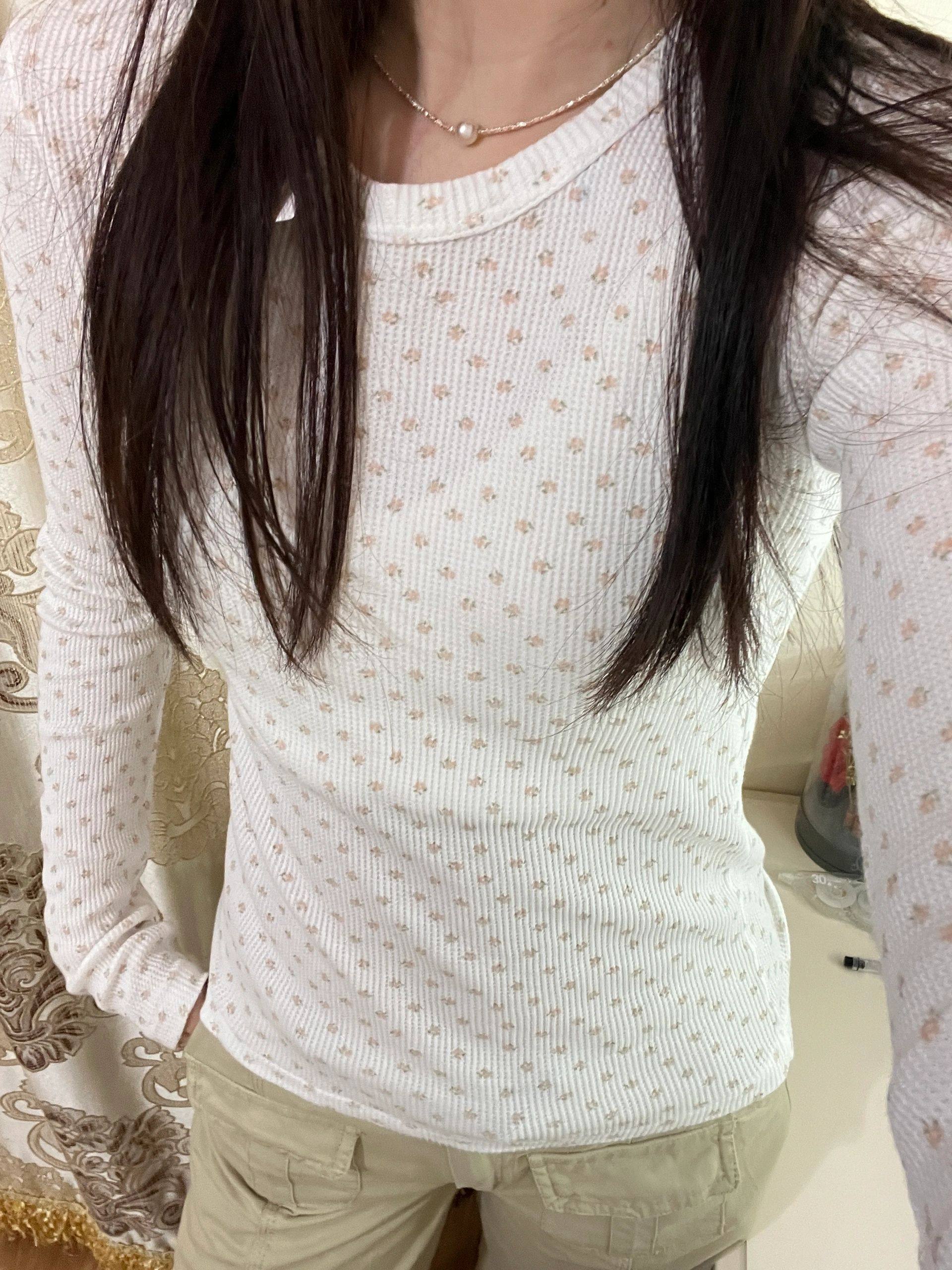 Brandy girl bm橘色碎花正肩长袖T恤春秋新款内搭打底衫修身上衣,女装/女士精品,T恤,淘宝优惠券,粉丝福利购,淘宝优惠卷