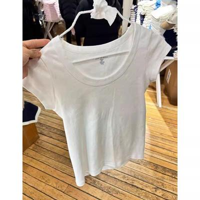 Brandy bm女装白色纯棉圆领T恤短袖正肩基础款纯色显瘦打底上衣