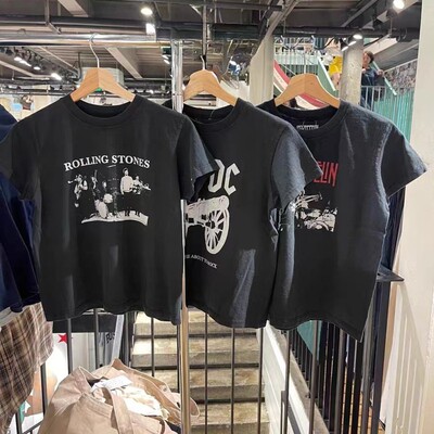 复古短袖滚石乐队印花