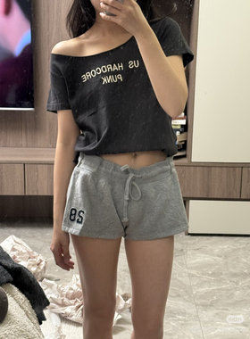 Brandy bm美式辣妹风灰色28运动短裤女抽绳松紧腰休闲裤显瘦百搭