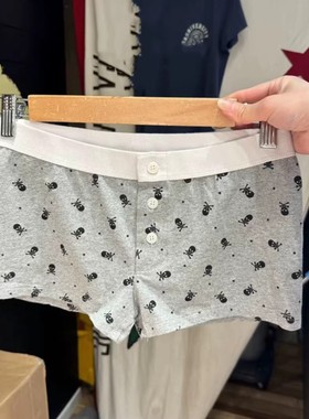 brandy新款灰色骷髅头印花短裤松紧腰休闲裤女夏bm纯棉居家裤显瘦