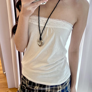 bm白色蕾丝抹胸背心女修身 显瘦纯欲性感内搭上衣