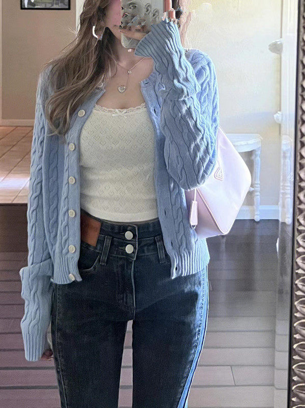 Brandy Girl复古麻花针织开衫毛衣BM短款上衣女单排扣休闲外套,女装/女士精品,毛针织衫,淘宝优惠券,粉丝福利购,淘宝优惠卷