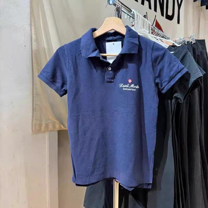 brandy新款春季女装藏蓝色瑞士刺绣翻领polo短袖T恤女夏复古上衣,女装/女士精品,T恤,淘宝优惠券,粉丝福利购,淘宝优惠卷