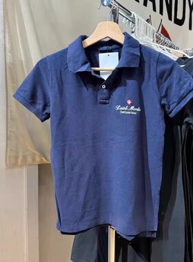 brandy新款春季女装藏蓝色瑞士刺绣翻领polo短袖T恤女夏复古上衣