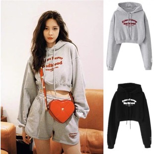 复古刺绣上衣bm宽松高腰连帽卫衣女 美式 brandy girl沈梦辰同款