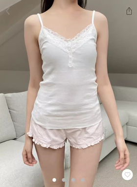 Brandy bm白色纯棉蕾丝V领吊带背心女修身显瘦内搭上衣2026春季