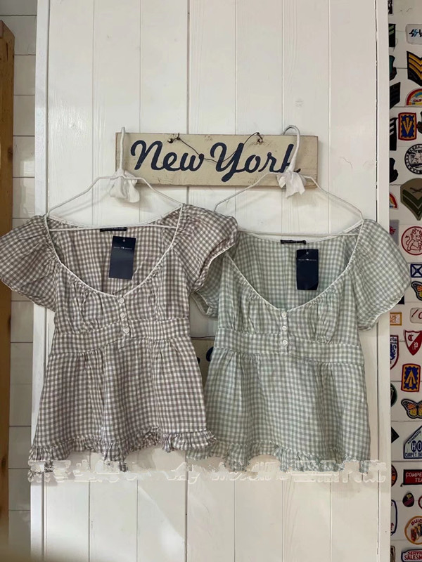 泡泡袖衬衫bm纯棉松紧腰上衣女