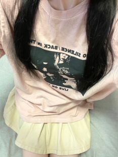 Brandy girl bm纯棉圆领粉色radio宽松短袖T恤女2023新款中长款