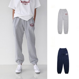 bm卫裤 字母刺绣灰色休闲裤 女秋 Girl束脚高腰显瘦运动裤 Brandy