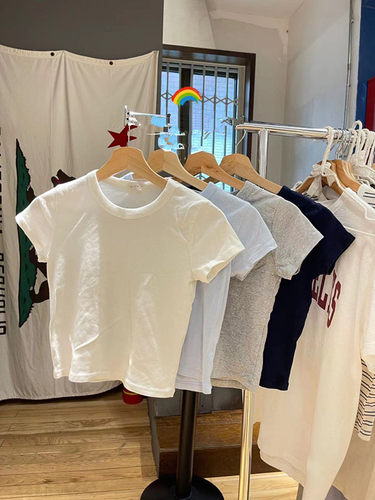 BM短袖T恤女修身短款高腰