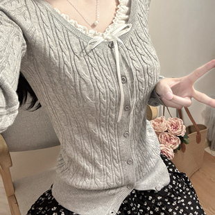外套女春秋慵懒高级感毛衣2025新 麻花针织开衫 Brandy bm灰色美式