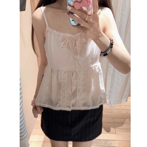 Brandy bm夏日粉色泰式独特绝美漂亮外穿蕾丝小吊带背心上衣女